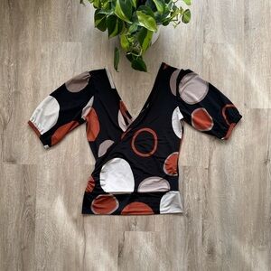 Vintage y2k V Neck Circle Geo Printed Top